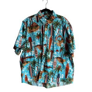 Neufigr Men's Hawaiian Tiki Island Shirt Surfboards Palm Tree Print Size 2XL